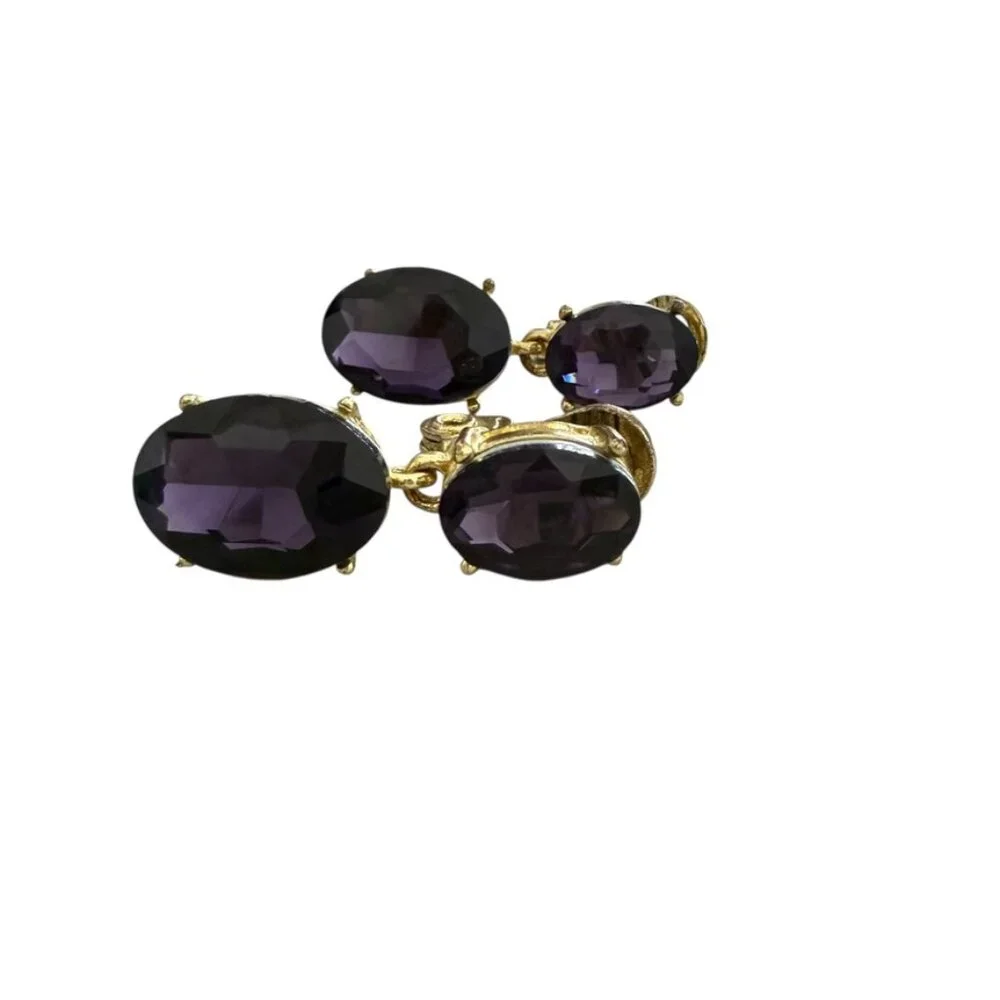 Monet Vintage Gold Tone Amethyst color Earrings drop dangling clip on